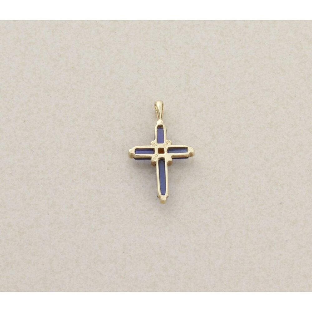 Pendant Only 10k Yellow Gold Lab Created Blue Sapphire and Diamond Cross Pendant - Picture 3 of 7